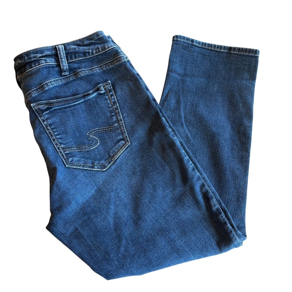 Silver Jeans Co Womens Dark Wash Straight Leg Stretch Denim Jeans W32 L26